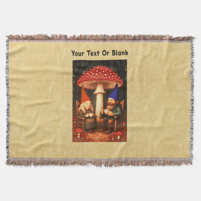 Amanita Mushroom and Gnomes Throw Blanket (Front)