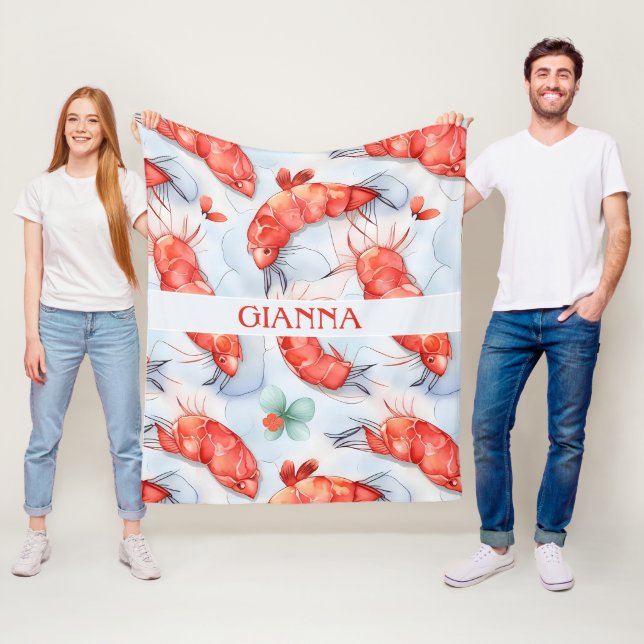 Amano Shrimp Watercolor Colourful Pattern Fleece Blanket (In Situ)