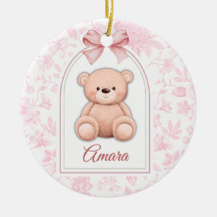Amara   Custom Pink Teddy Bear Nursery Design  Ceramic Ornament