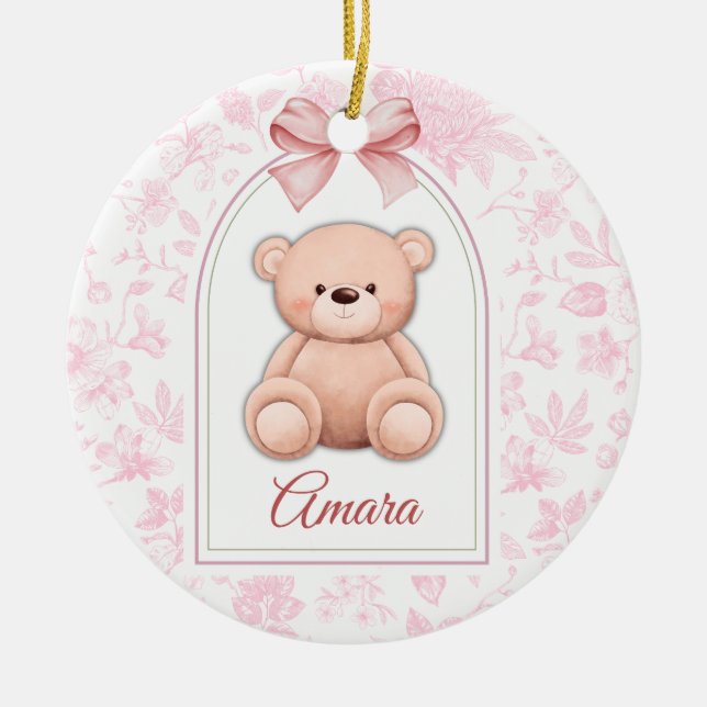 Amara | Custom Pink Teddy Bear Nursery Design  Ceramic Ornament (Front)