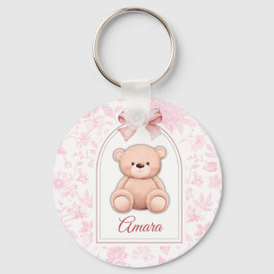 Amara Custom Pink Teddy Bear Nursery Design Key Ring