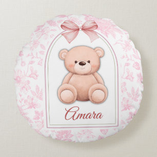 Amara Custom Pink Teddy Bear Nursery Design Round Cushion