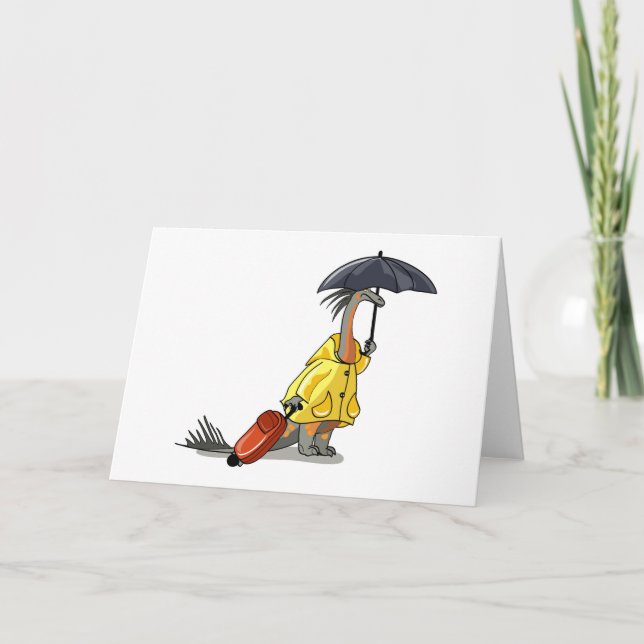 Amargasaurus Holding Umbrella And Suitcase. Card (Front)