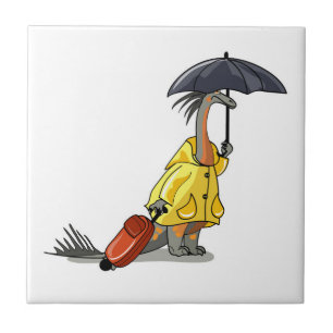 Amargasaurus Holding Umbrella And Suitcase. Ceramic Tile