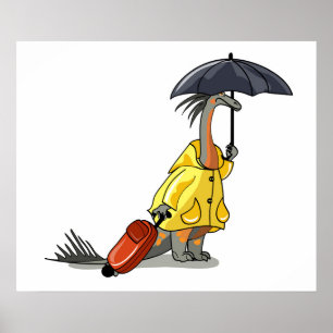 Amargasaurus Holding Umbrella And Suitcase. Poster