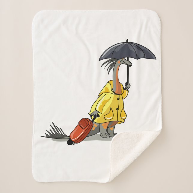 Amargasaurus Holding Umbrella And Suitcase. Sherpa Blanket (Front)