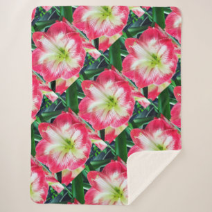Amarilis pink white colour gentle flower sherpa blanket