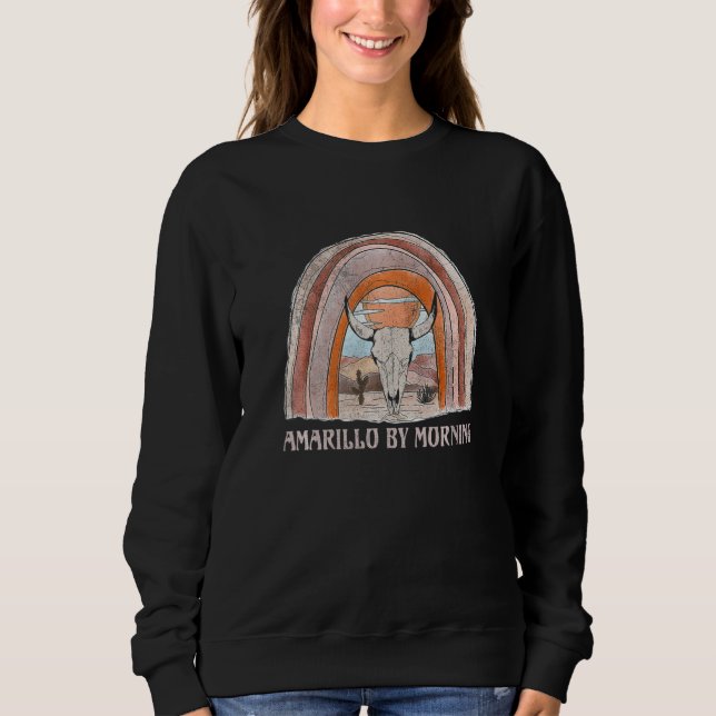 Amarillo By Morning Bull Skull Howdy Cactus Sarcas Sweatshirt (Front)