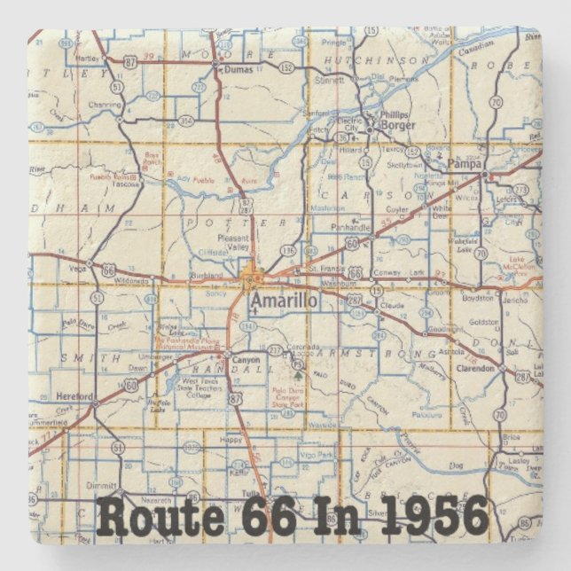 Amarillo Route 66 Map In 1956 Stone Coaster (Front)