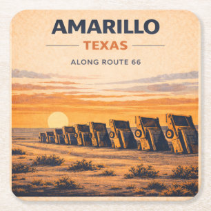 Amarillo Route 66 Sunset Barware Decor Gift Square Paper Coaster