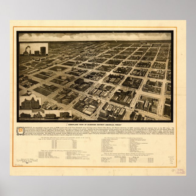 Amarillo Texas 1912 Antique Panoramic Map Poster (Front)