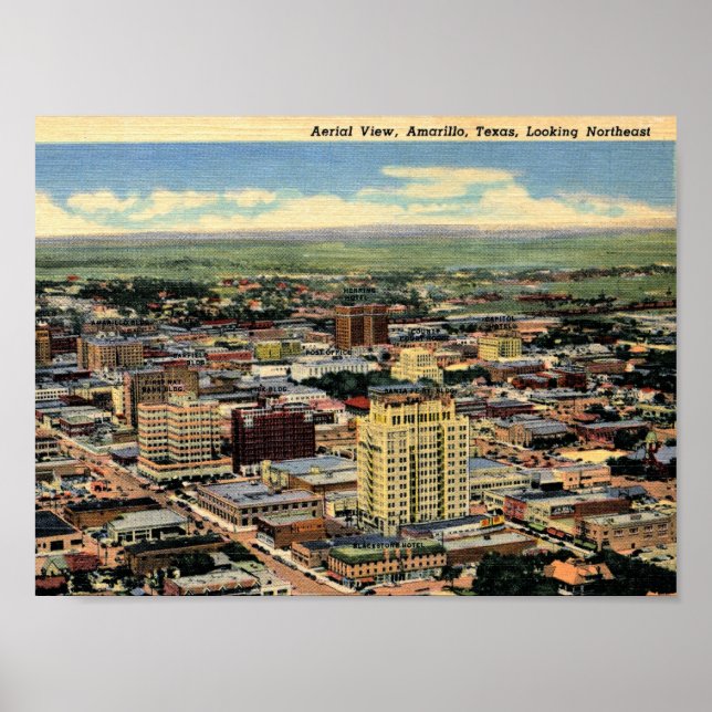 Amarillo, Texas, Aerial View, 1950 Vintage Poster (Front)