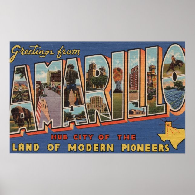 Amarillo, Texas - Large Letter Scenes Poster (Front)