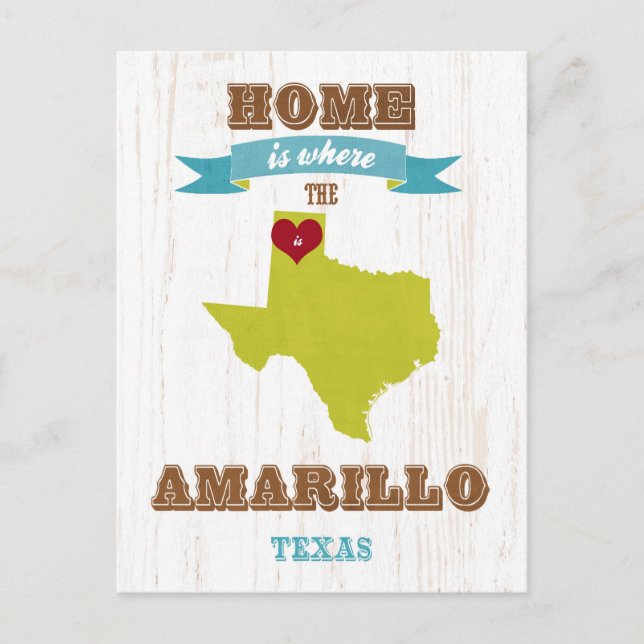 Amarillo, Texas Map – Home Is Where The Heart Is Postcard (Front)