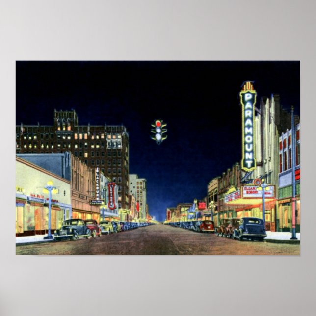 Amarillo Texas Polk Street Night View 1940 Poster (Front)