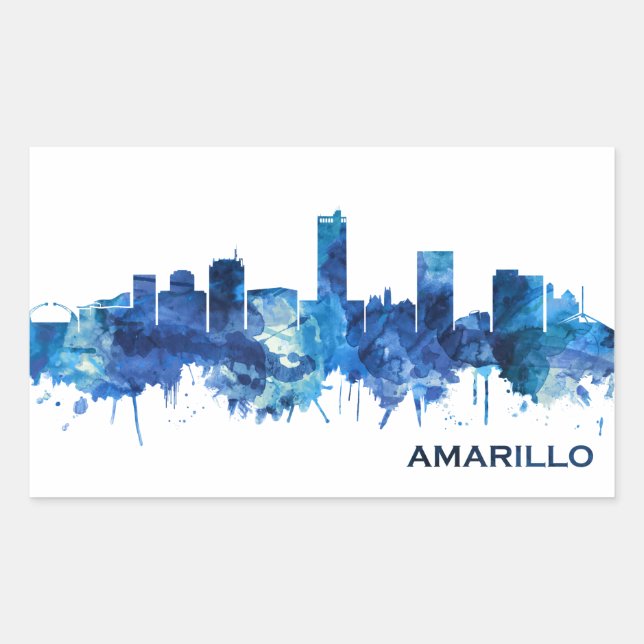 Amarillo Texas Skyline Blue Rectangular Sticker (Front)