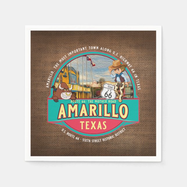 AMARILLO TEXAS US ROUTE 66 DECOUPAGE PAPER NAPKIN (Front)