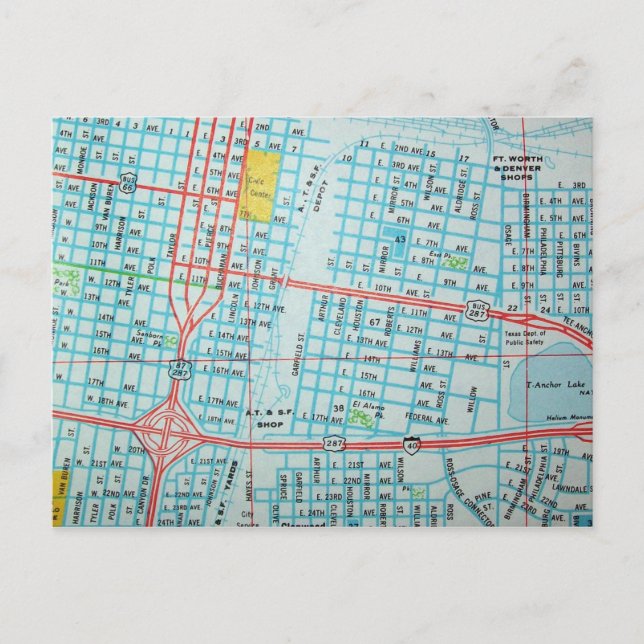 AMARILLO, TX Vintage Map Postcard (Front)