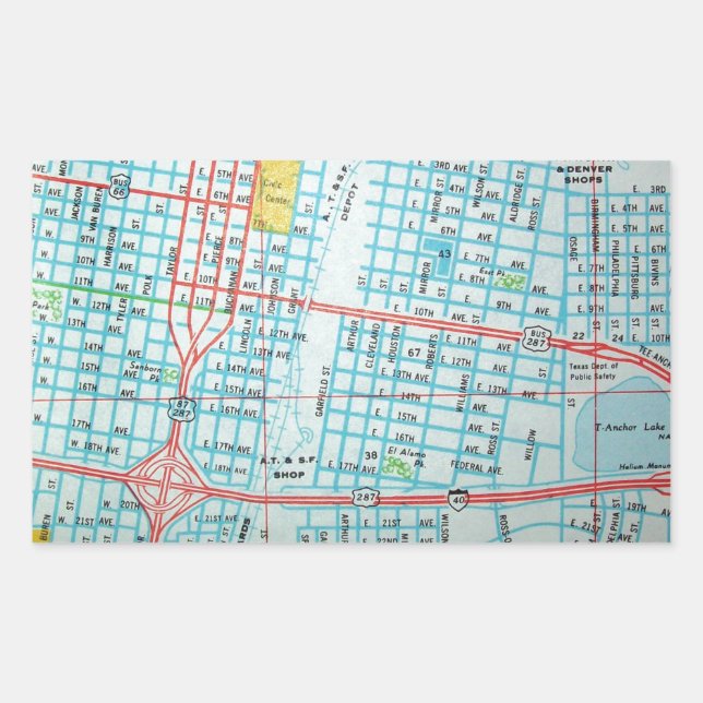AMARILLO, TX Vintage Map Rectangular Sticker (Front)