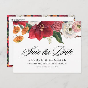 Amaryllis and Autumn Florals QR Code Save the Date Announcement Postcard
