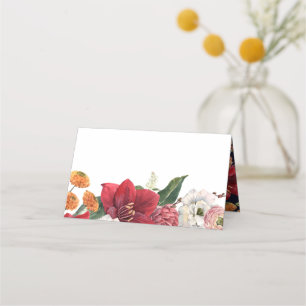 Amaryllis and Chrysanthemums Botanical Wedding Place Card