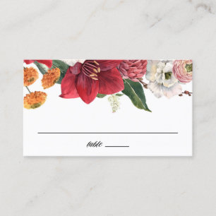 Amaryllis and Chrysanthemums Botanical Wedding Place Card