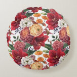 Amaryllis and Chrysanthemums Floral Pattern Round Cushion<br><div class="desc">This botanical pillow adds a floral accent to any room. It features a floral pattern of amaryllis,  ranunculus,  anemones and chrysanthemums. This moody floral pillow is perfect for all seasons and occasions. Matching items are available.</div>