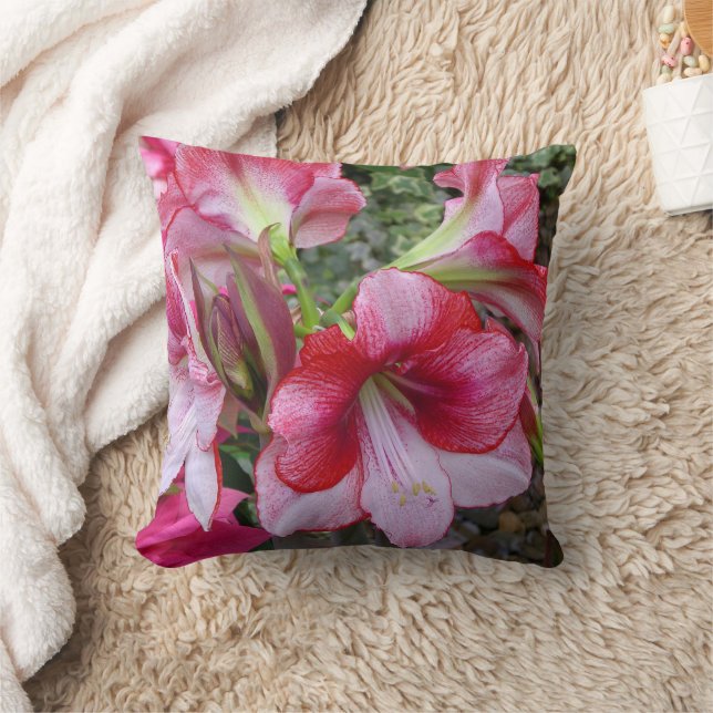 Amaryllis and Poinsettia Red Holiday Flowers Cushion (Blanket)