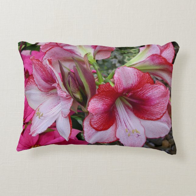Amaryllis and Poinsettia Red Holiday Flowers Decorative Cushion (Back)