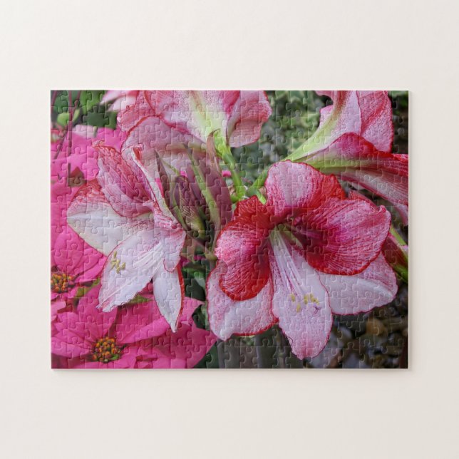 Amaryllis and Poinsettia Red Holiday Flowers Jigsaw Puzzle (Horizontal)
