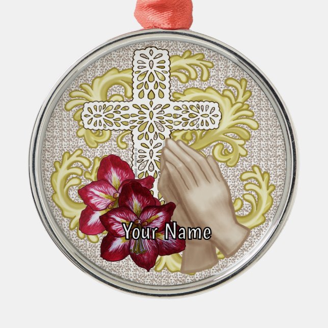Amaryllis Christian Cross Metal Ornament (Front)