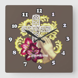 Amaryllis Cross Christian Square Wall Clock
