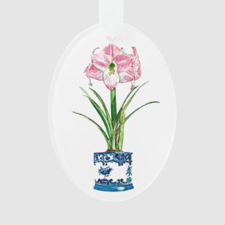 AMARYLLIS IN DELFT POT CHRISTMAS ORNAMENT