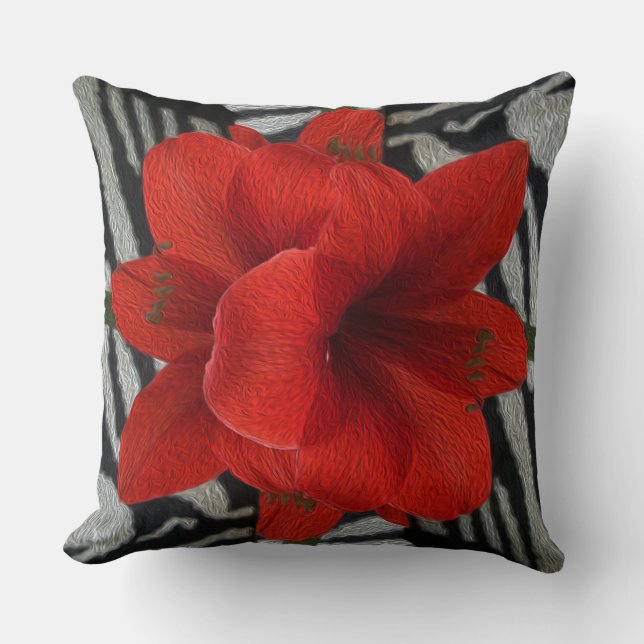 Amaryllis on Zebra Print Floral Graphic Pillow (Front)