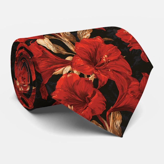 Amaryllis Pattern Anniversary Boho Wedding  Tie (Rolled)