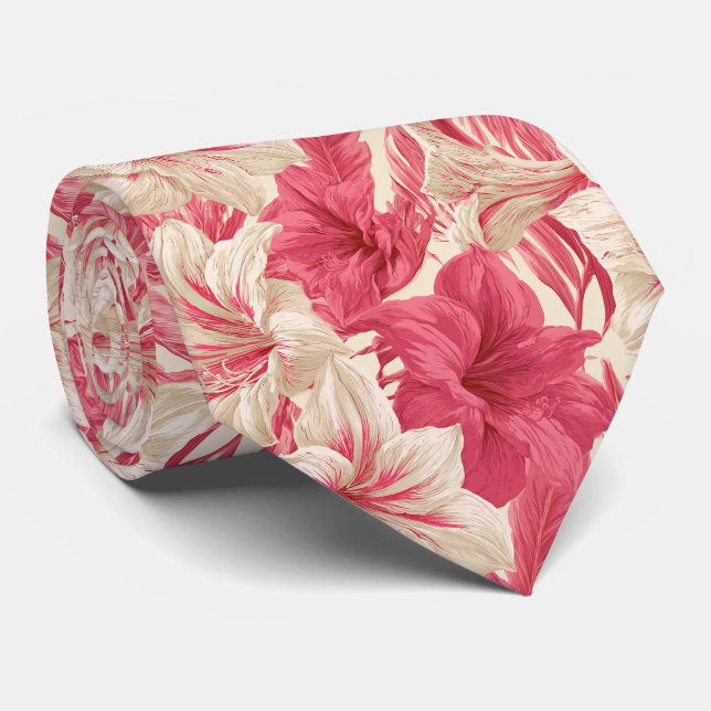 Amaryllis Pattern Bride Father Beach Wedding Tie (Rolled)