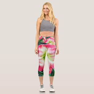 Amaryllis pink white colour gentle flower branch  capri leggings