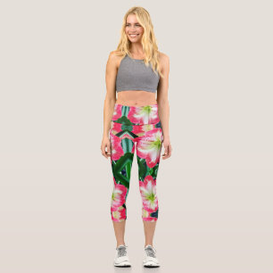 Amaryllis pink white colour gentle flower branch  capri leggings