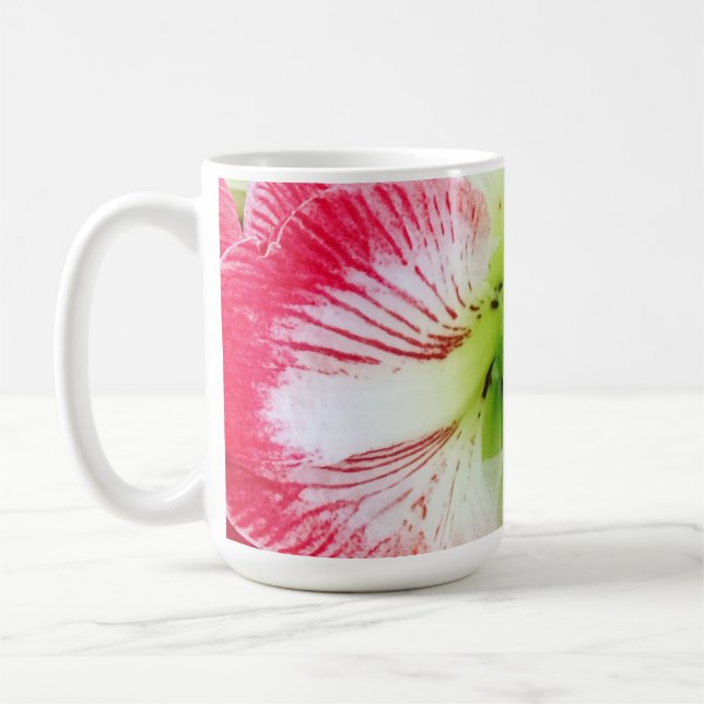 Amaryllis pink white colour gentle flower branch  coffee mug (Left)