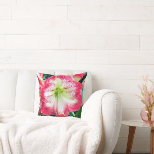 Amaryllis pink white colour gentle flower branch  cushion