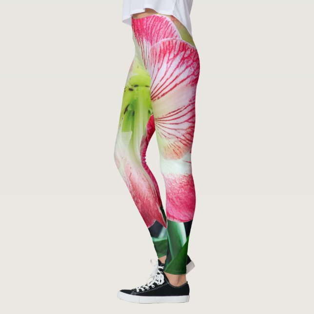 Amaryllis pink white colour gentle flower branch  leggings (Left)