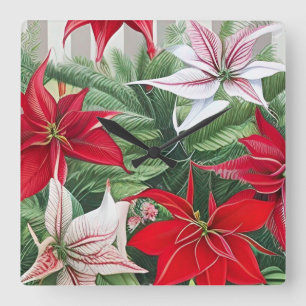Amaryllis Poinsettia Hybrid AI Art   Square Wall Clock
