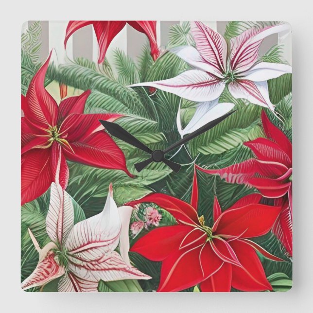 Amaryllis Poinsettia Hybrid AI Art   Square Wall Clock (Front)