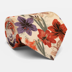 Amaryllis Print Groom Wedding Tie