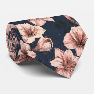 Amaryllis Print Groomsman Floral Wedding Tie