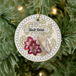 Amaryllis Rosary Ceramic Ornament