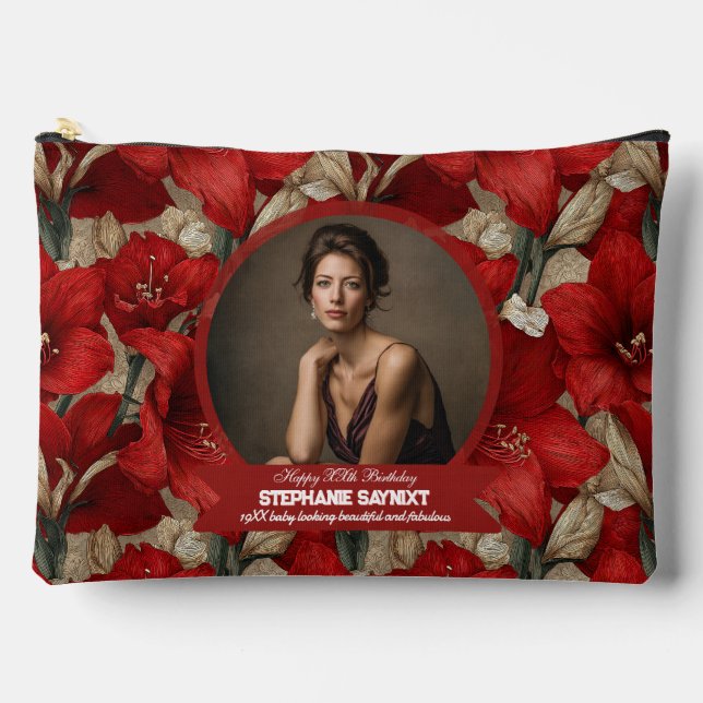 Amaryllis Theme 60Th Birthday Gift For Mum Accessory Pouch (Front)