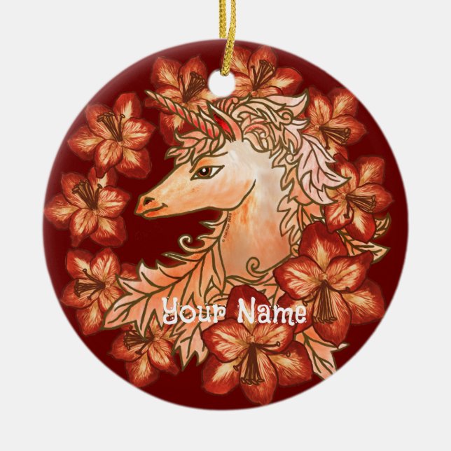 Amaryllis Unicorn Ceramic Ornament (Front)