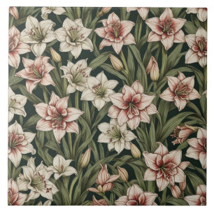Amaryllis vintage flowers pattern ceramic tile