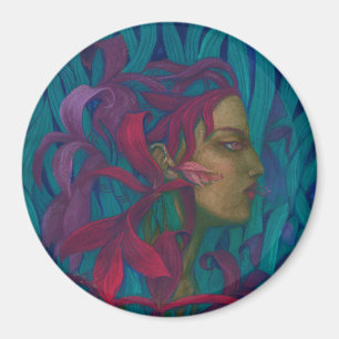 Amaryllis, woman & flowers fine art pop-surrealism magnet
